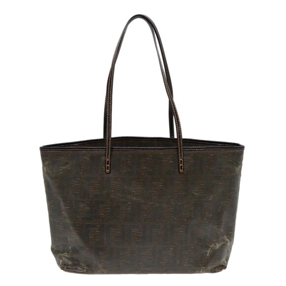 FENDI Zucca Canvas Tote Bag Brown Black Auth 83688 - Picture 1 of 14